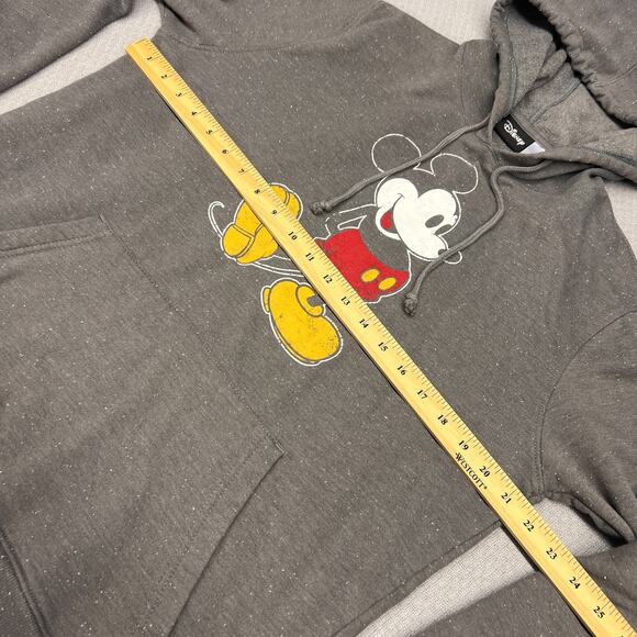 Disney Mickey Mouse Hoodie Mens Medium Gray Speckle Hooded Fleece Pullover - Picture 7 of 7